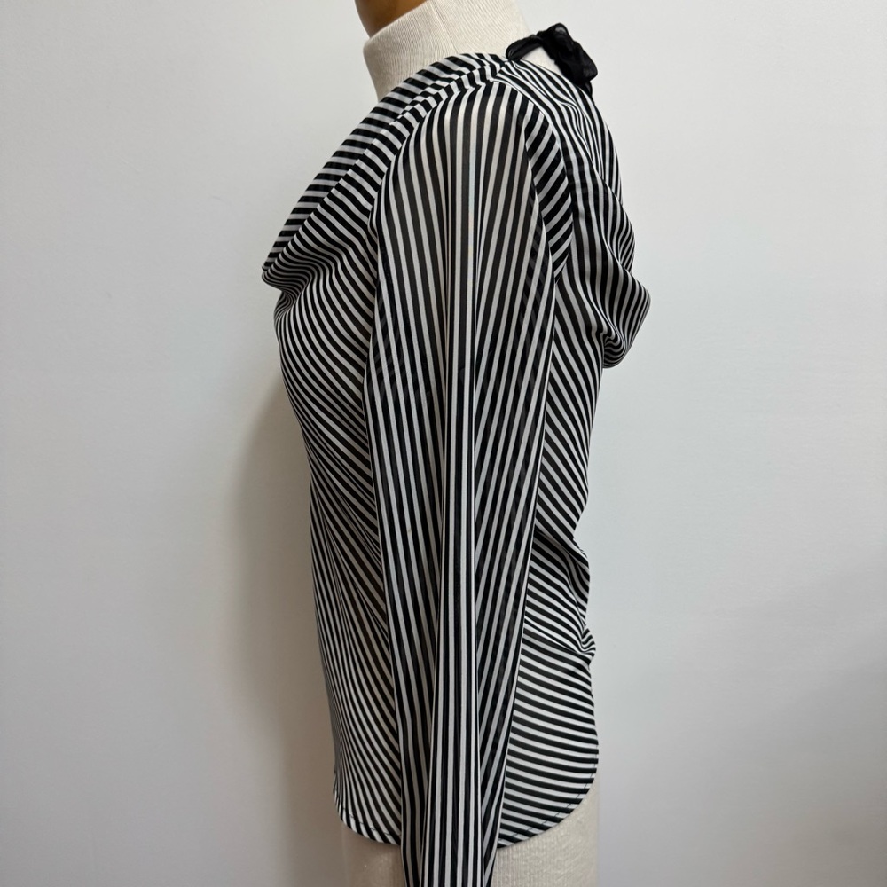 White House Black Market Drape Neck Long Sleeve Stripe Blouse - Picture 5 of 12